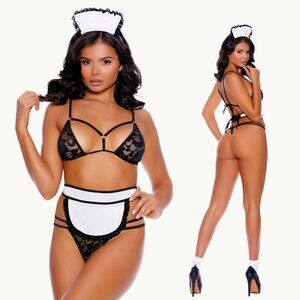 One Size French Maid 4pc Role Play Lingerie Costume One Size OS NEW